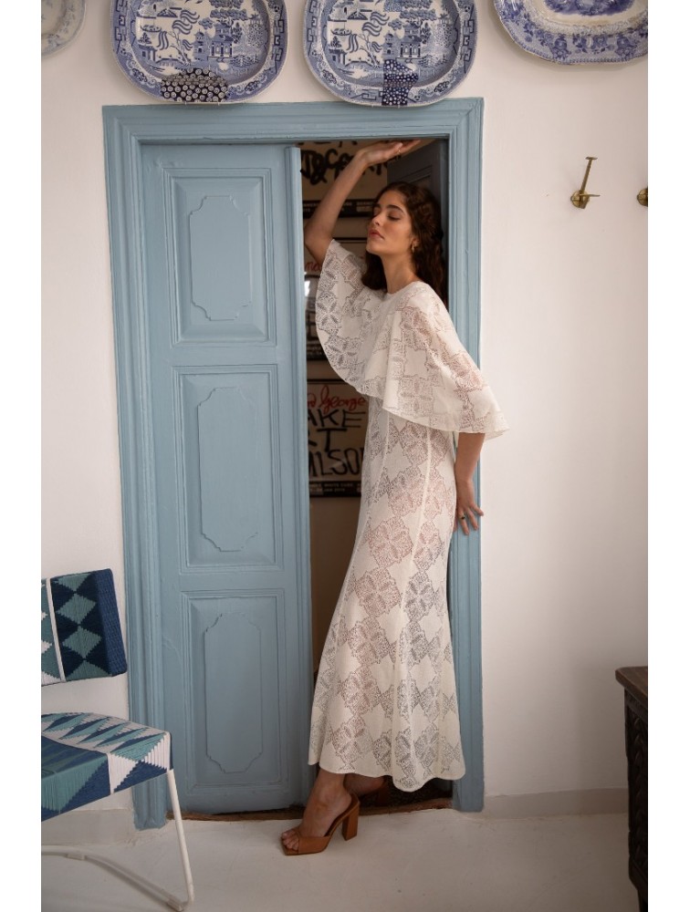 NIDODILEDA Span Dress Geometric Lace Overlay