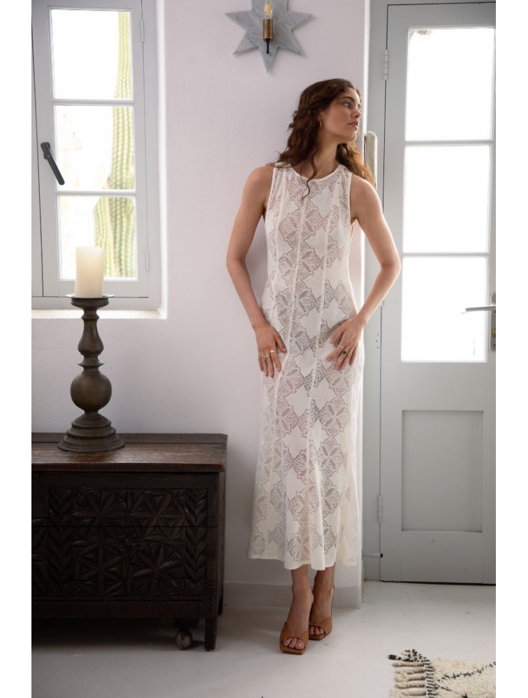 NIDODILEDA Span Dress Geometric Lace Overlay