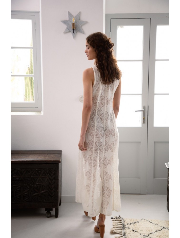 NIDODILEDA Span Dress Geometric Lace Overlay