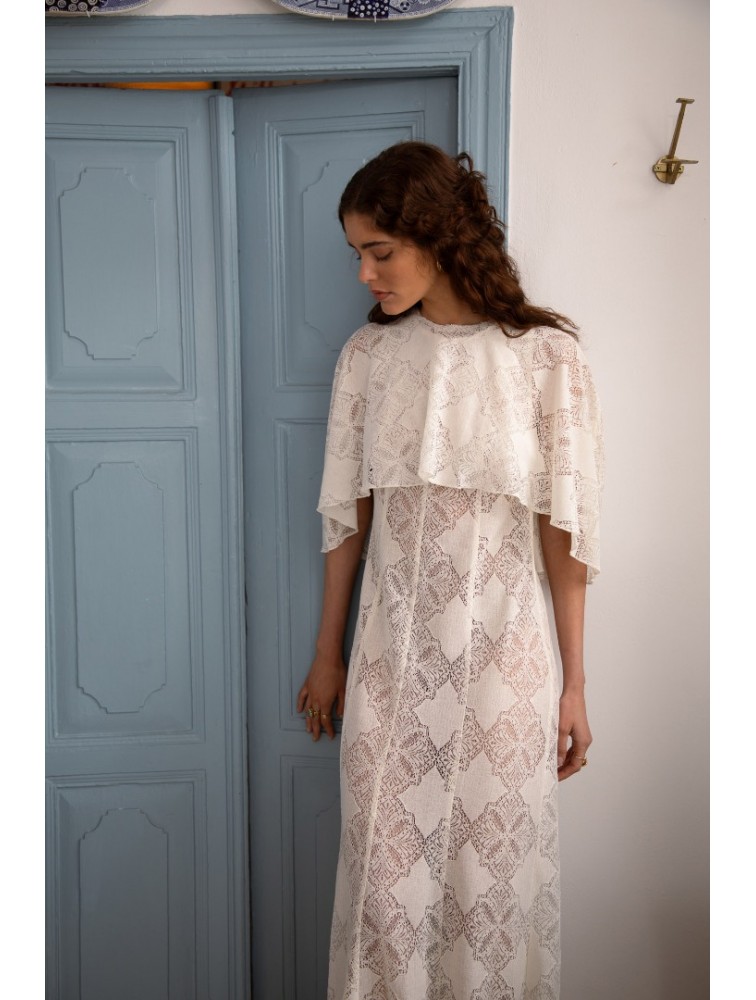 NIDODILEDA Span Dress Geometric Lace Overlay