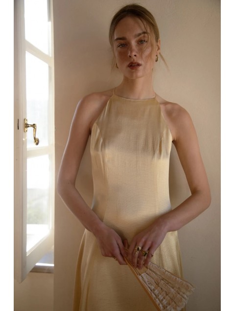 NIDODILEDA Stance Dress Satin Butter Yellow Μπεζ Σατέν Φόρεμα