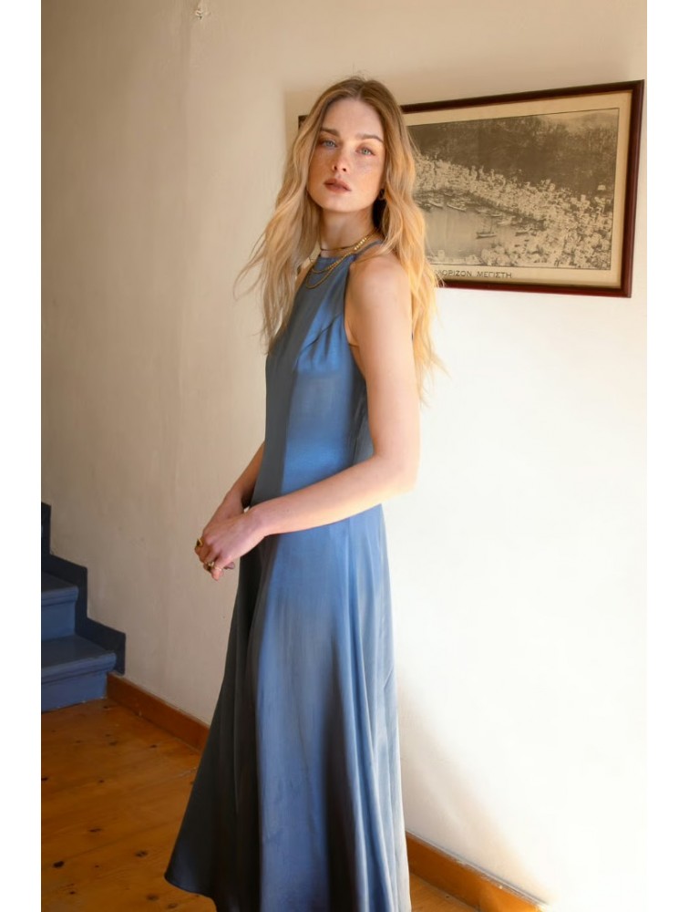 NIDODILEDA Stance Dress Satin Denim Blue