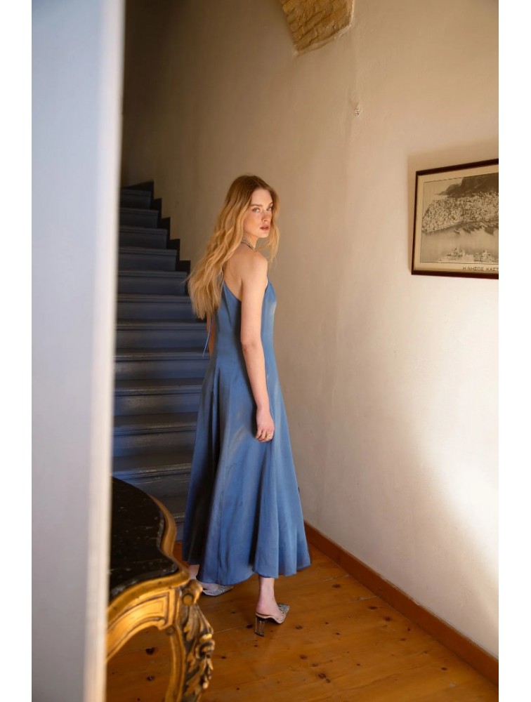 NIDODILEDA Stance Dress Satin Denim Blue