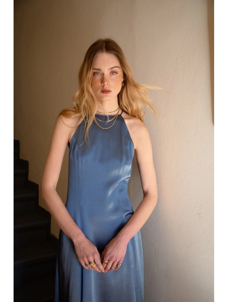 NIDODILEDA Stance Dress Satin Denim Blue