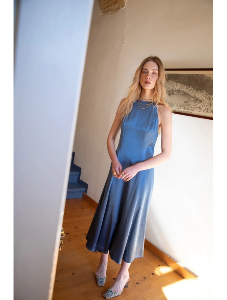 NIDODILEDA Stance Dress Satin Denim Blue