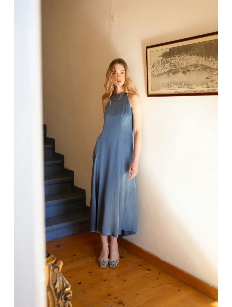 NIDODILEDA Stance Dress Satin Denim Blue