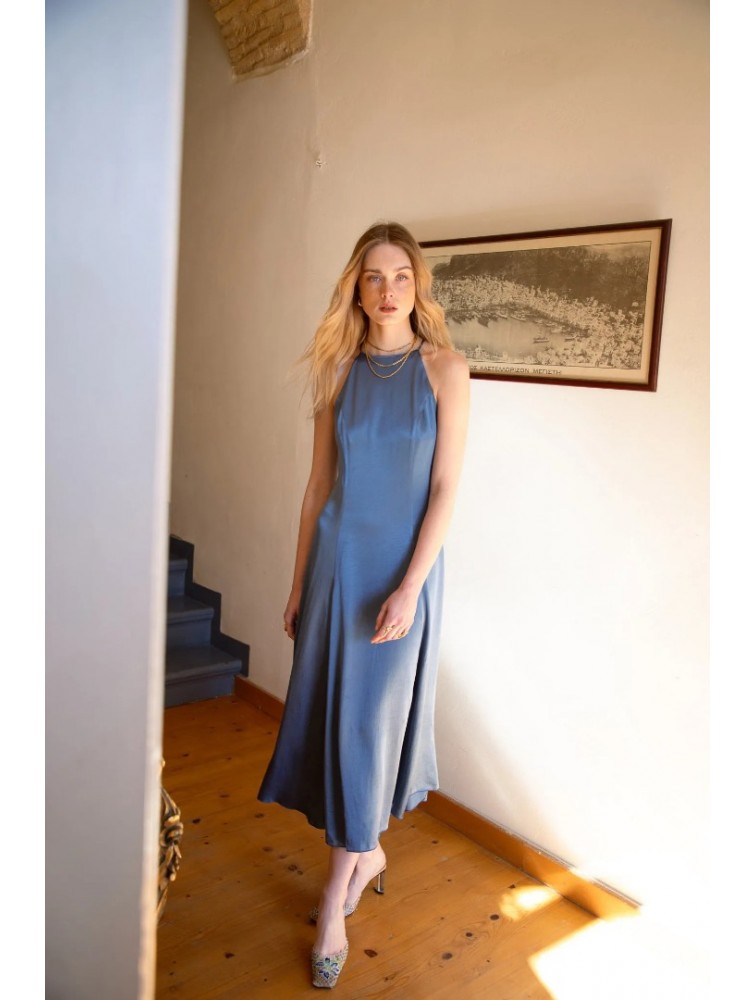 NIDODILEDA Stance Dress Satin Denim Blue
