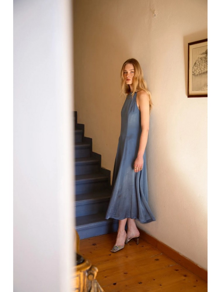NIDODILEDA Stance Dress Satin Denim Blue