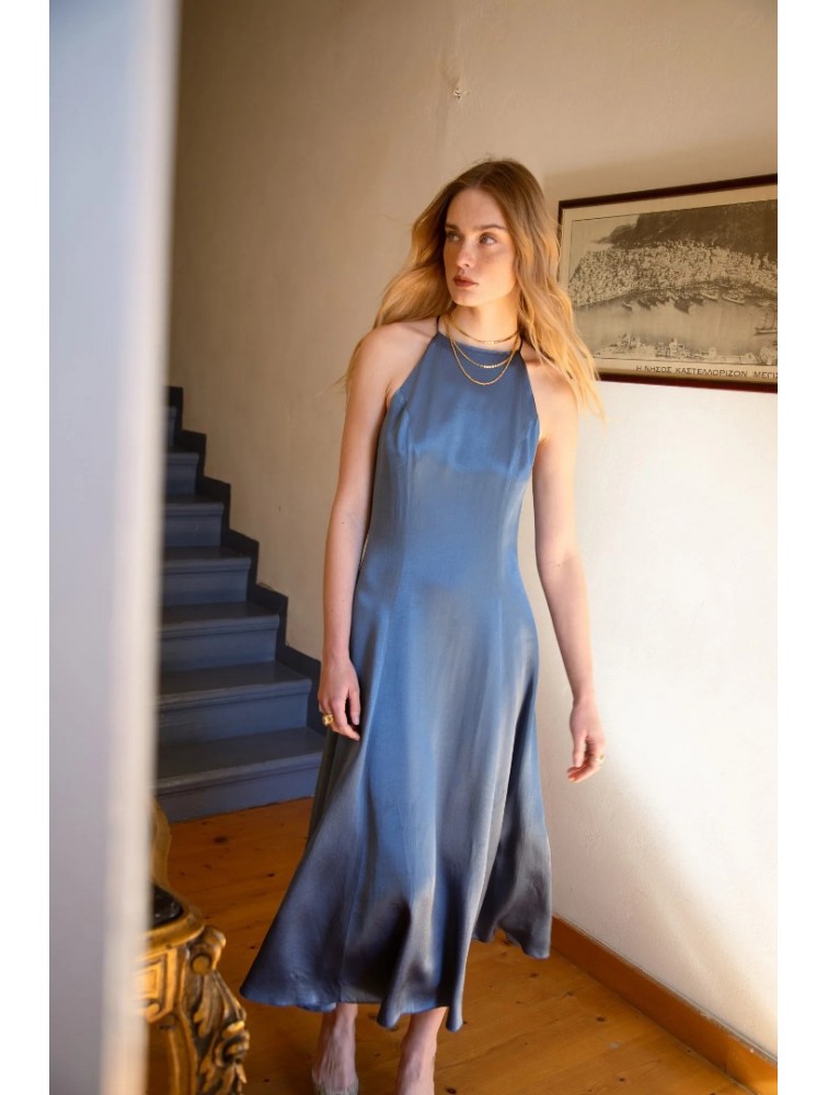 NIDODILEDA Stance Dress Satin Denim Blue