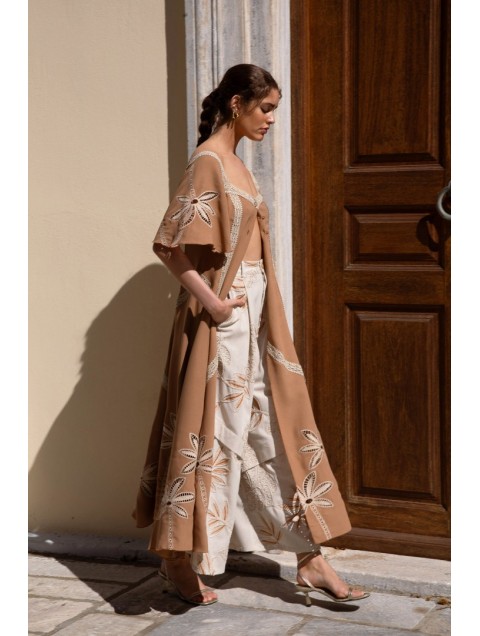 NIDODILEDA Stream Tunic Embroidered Cut Out Lace Embellished Μπεζ Τουνίκ με Δαντέλα