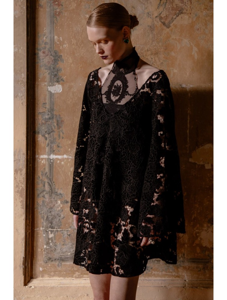 NIDODILEDA Sum Dress Black Velvet Chrochet Μαύρο Βελούδινο Φόρεμα Κροσέ