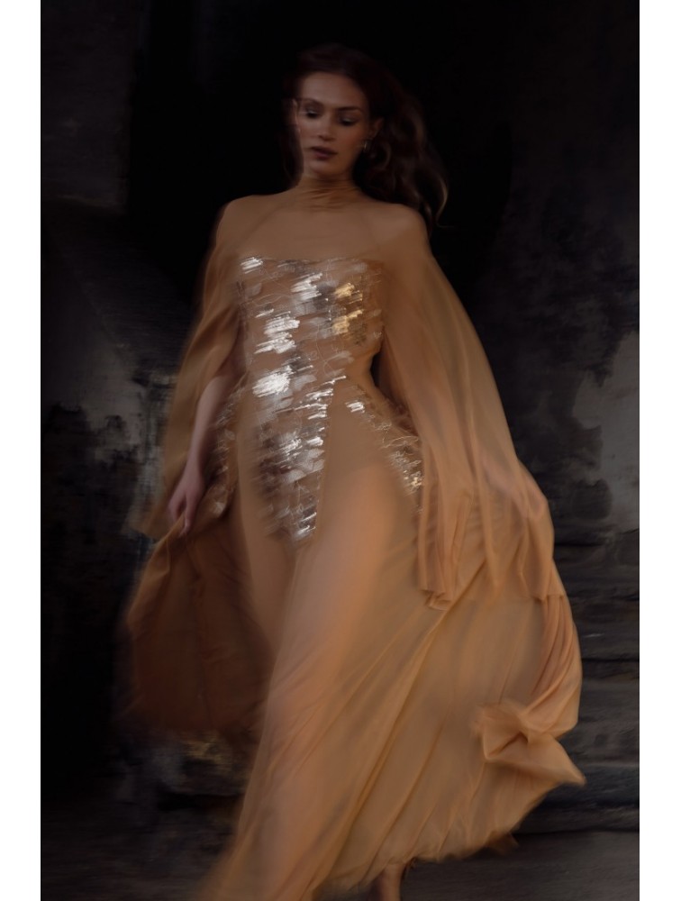NIDODILEDA Temple Dress Tan Rose Gold Ροζ Χρυσό Φόρεμα
