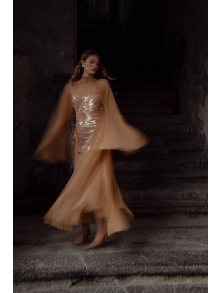 NIDODILEDA Temple Dress Tan Rose Gold Ροζ Χρυσό Φόρεμα