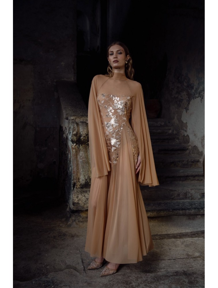 NIDODILEDA Temple Dress Tan Rose Gold Ροζ Χρυσό Φόρεμα