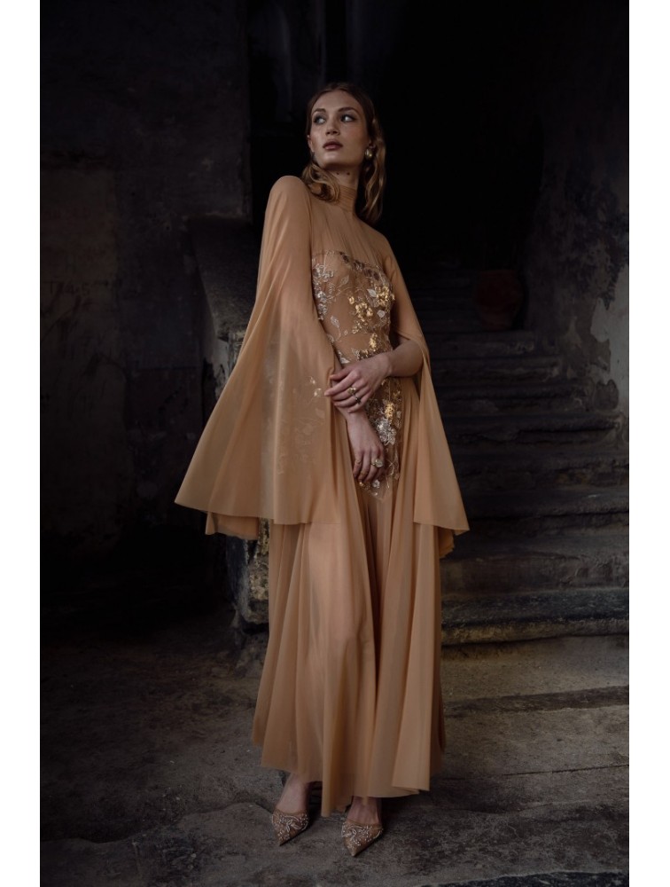 NIDODILEDA Temple Dress Tan Rose Gold Ροζ Χρυσό Φόρεμα