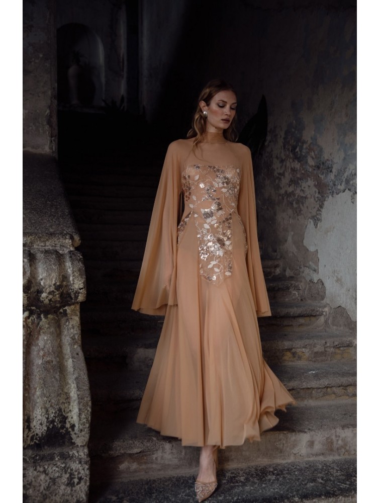 NIDODILEDA Temple Dress Tan Rose Gold Ροζ Χρυσό Φόρεμα