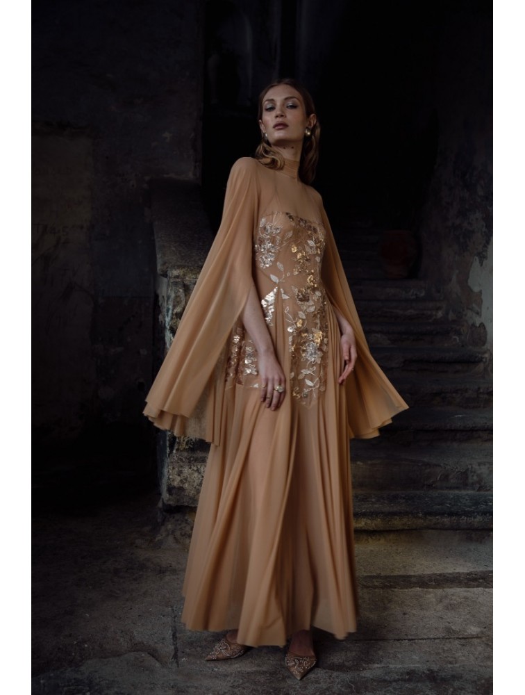 NIDODILEDA Temple Dress Tan Rose Gold Ροζ Χρυσό Φόρεμα