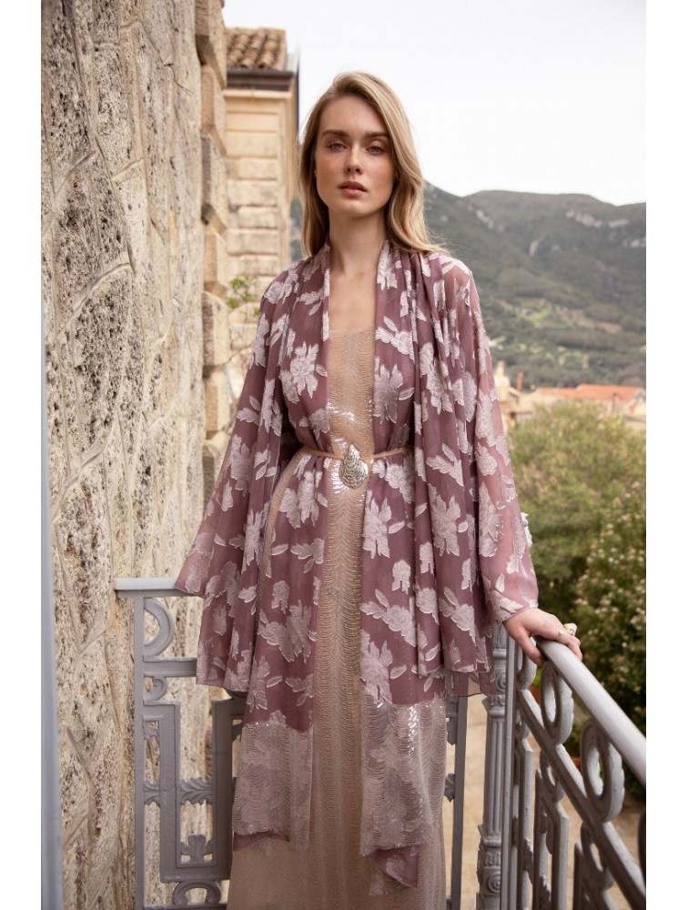 NIDODILEDA Throughway Overshirt Jacquard Patterned Tulle Sequined Applique