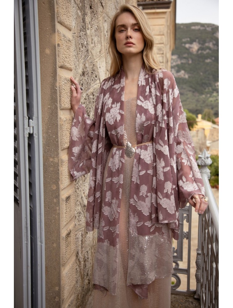 NIDODILEDA Throughway Overshirt Jacquard Patterned Tulle Sequined Applique