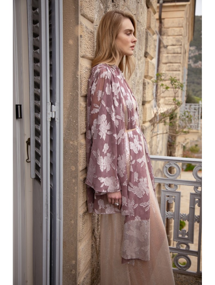 NIDODILEDA Throughway Overshirt Jacquard Patterned Tulle Sequined Applique