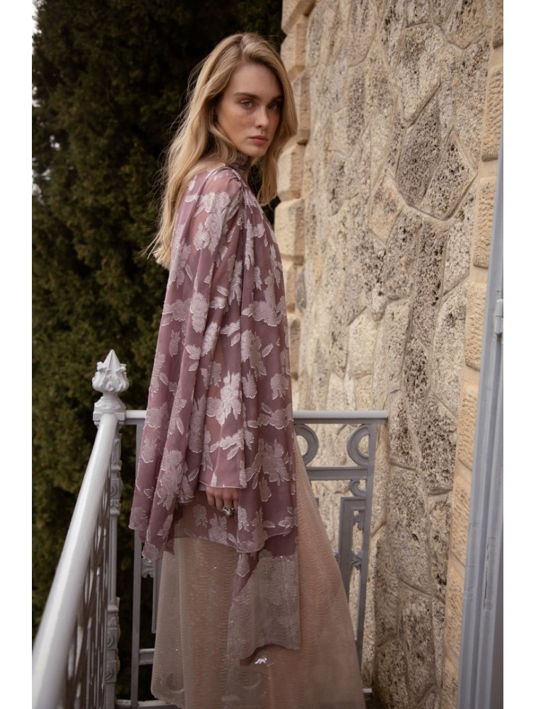 NIDODILEDA Throughway Overshirt Jacquard Patterned Tulle Sequined Applique