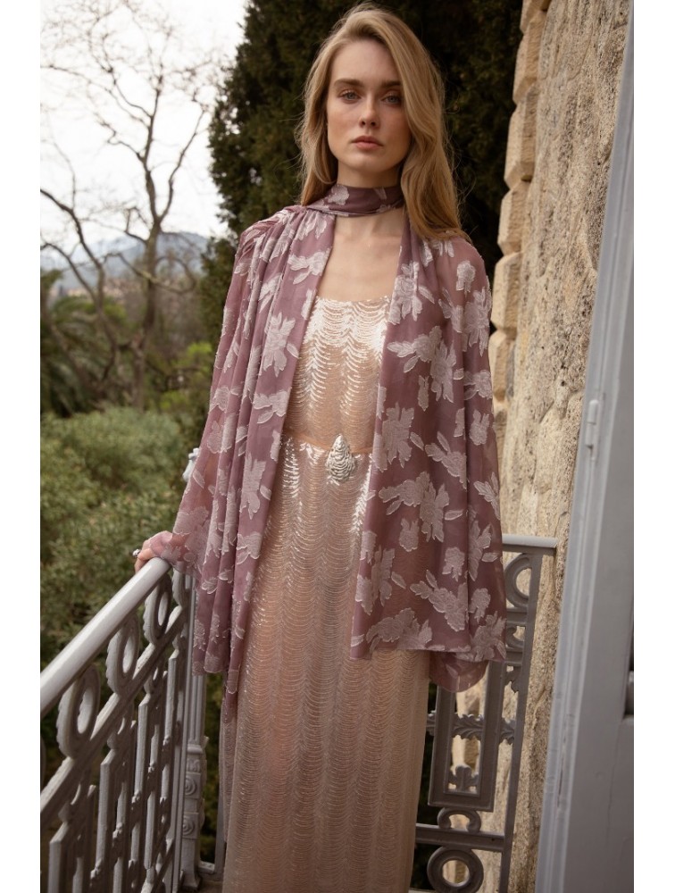 NIDODILEDA Throughway Overshirt Jacquard Patterned Tulle Sequined Applique
