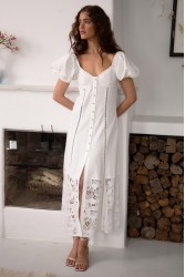 NIDODILEDA Trail Dress Embroidered Cut Out Overlay Λευκό Φόρεμα