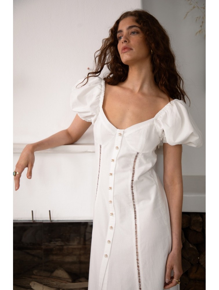 NIDODILEDA Trail Dress Embroidered Cut Out Overlay Λευκό Φόρεμα