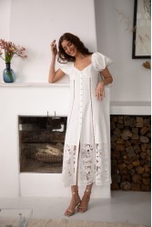 NIDODILEDA Trail Dress Embroidered Cut Out Overlay Λευκό Φόρεμα