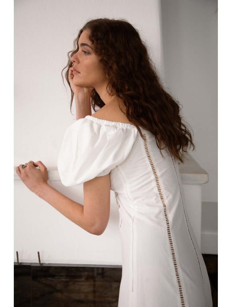 NIDODILEDA Trail Dress Embroidered Cut Out Overlay Λευκό Φόρεμα