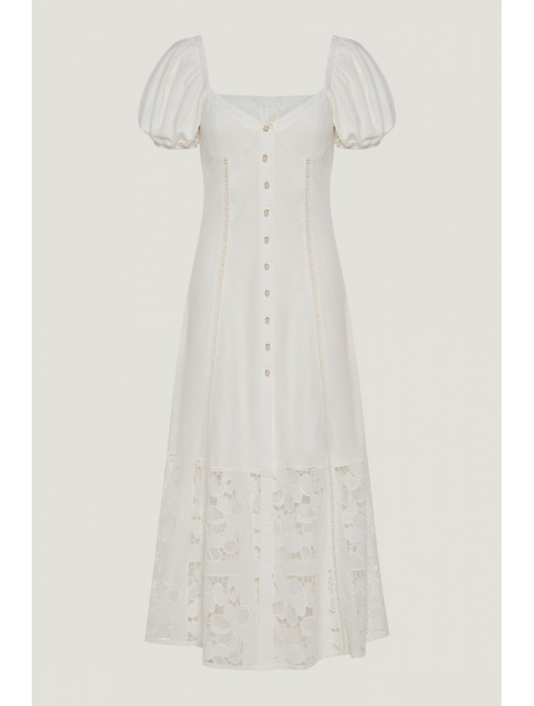 NIDODILEDA Trail Dress Embroidered Cut Out Overlay Λευκό Φόρεμα
