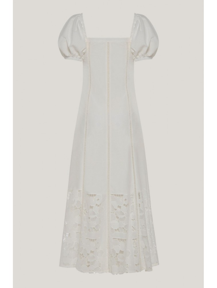 NIDODILEDA Trail Dress Embroidered Cut Out Overlay Λευκό Φόρεμα