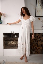 NIDODILEDA Trail Dress Embroidered Cut Out Overlay Λευκό Φόρεμα