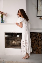 NIDODILEDA Trail Dress Embroidered Cut Out Overlay Λευκό Φόρεμα