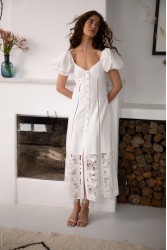 NIDODILEDA Trail Dress Embroidered Cut Out Overlay Λευκό Φόρεμα