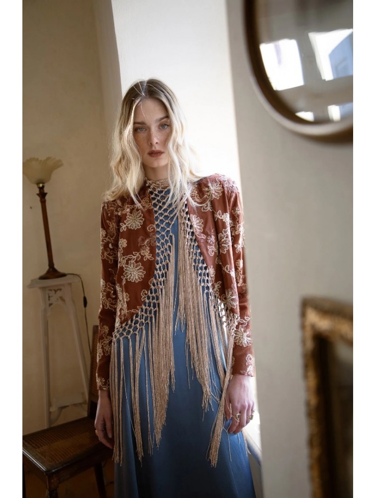 NIDODILEDA Unfolding Jacket Floral Embroidered Fringed
