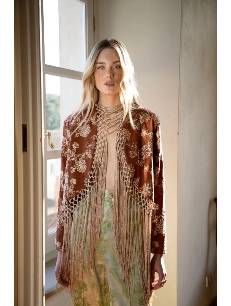 NIDODILEDA Unfolding Jacket Floral Embroidered Fringed