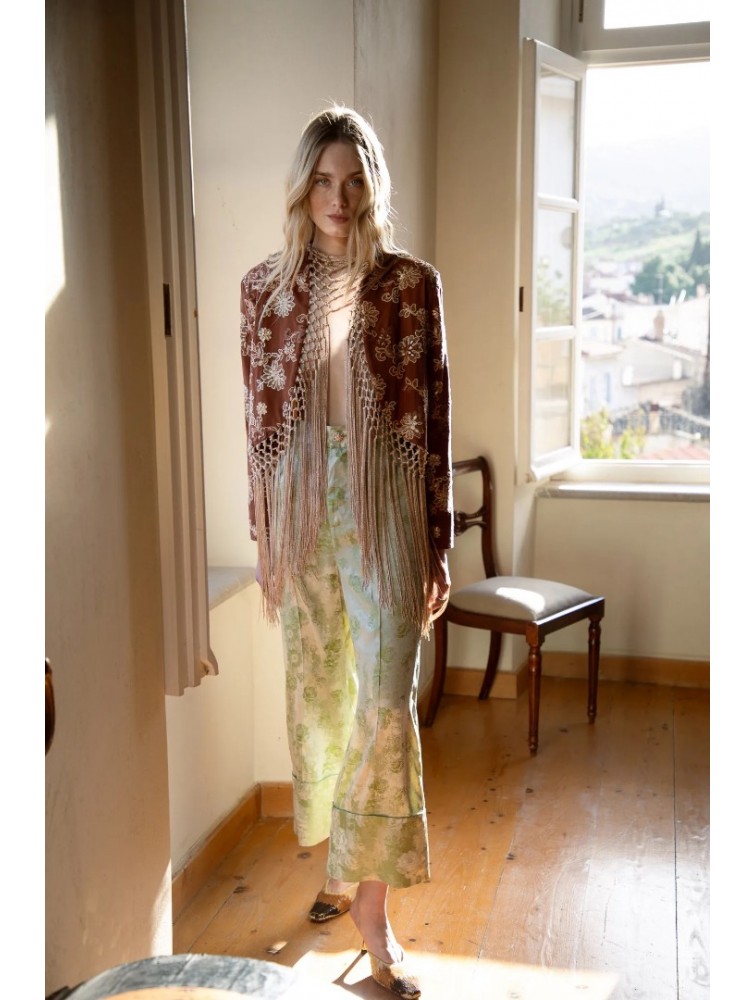 NIDODILEDA Unfolding Jacket Floral Embroidered Fringed