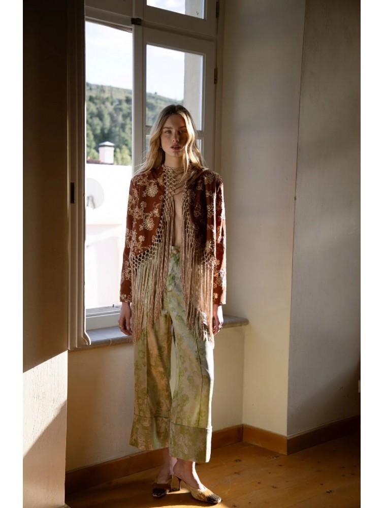 NIDODILEDA Unfolding Jacket Floral Embroidered Fringed