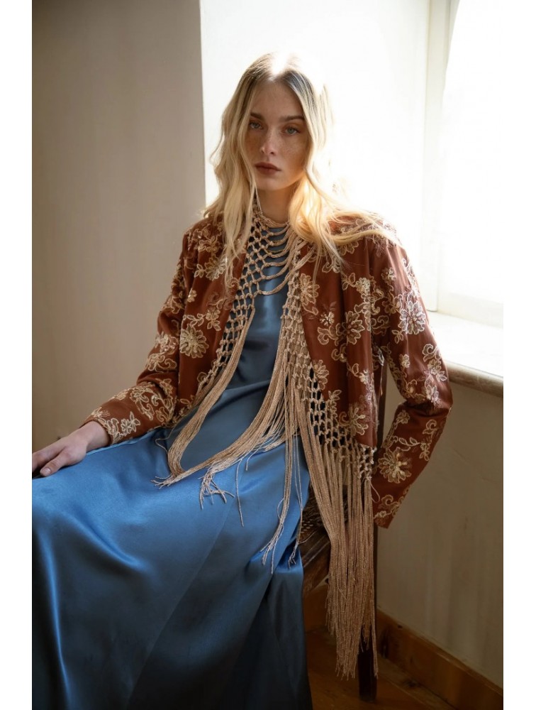 NIDODILEDA Unfolding Jacket Floral Embroidered Fringed