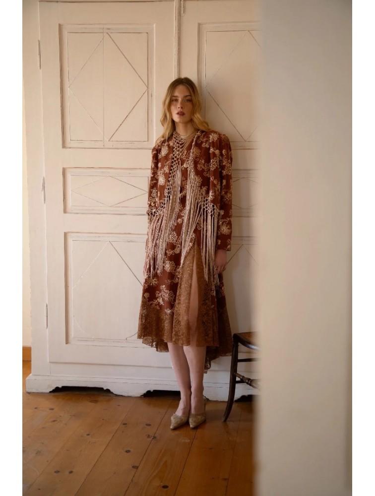 NIDODILEDA Unfolding Jacket Floral Embroidered Fringed