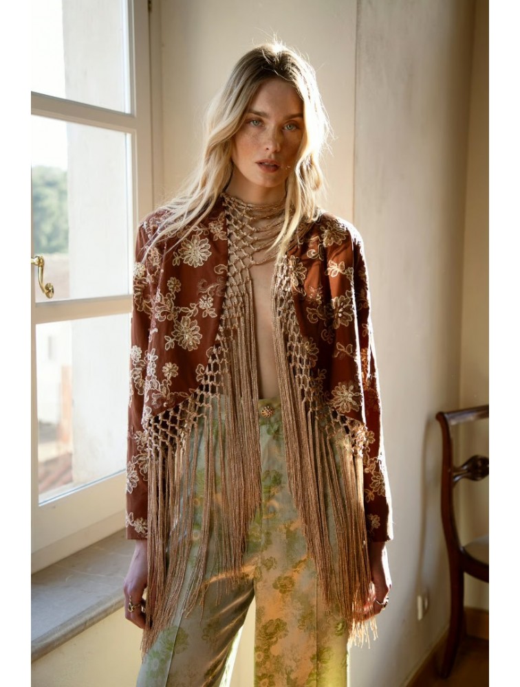 NIDODILEDA Unfolding Jacket Floral Embroidered Fringed