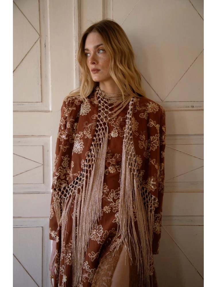NIDODILEDA Unfolding Jacket Floral Embroidered Fringed