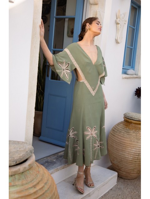 NIDODILEDA Upcurrent Tunic Embroidered Cut Out Lace Embellished Πράσινο Φόρεμα