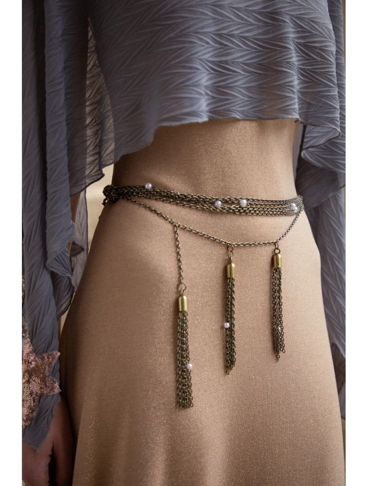 NIDODILEDA Valento Chain Belt Layered Metallic Tassel Chain