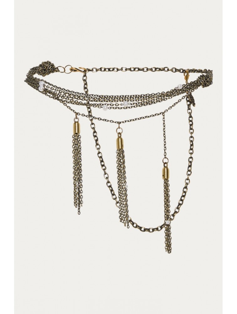 NIDODILEDA Valento Chain Belt Layered Metallic Tassel Chain