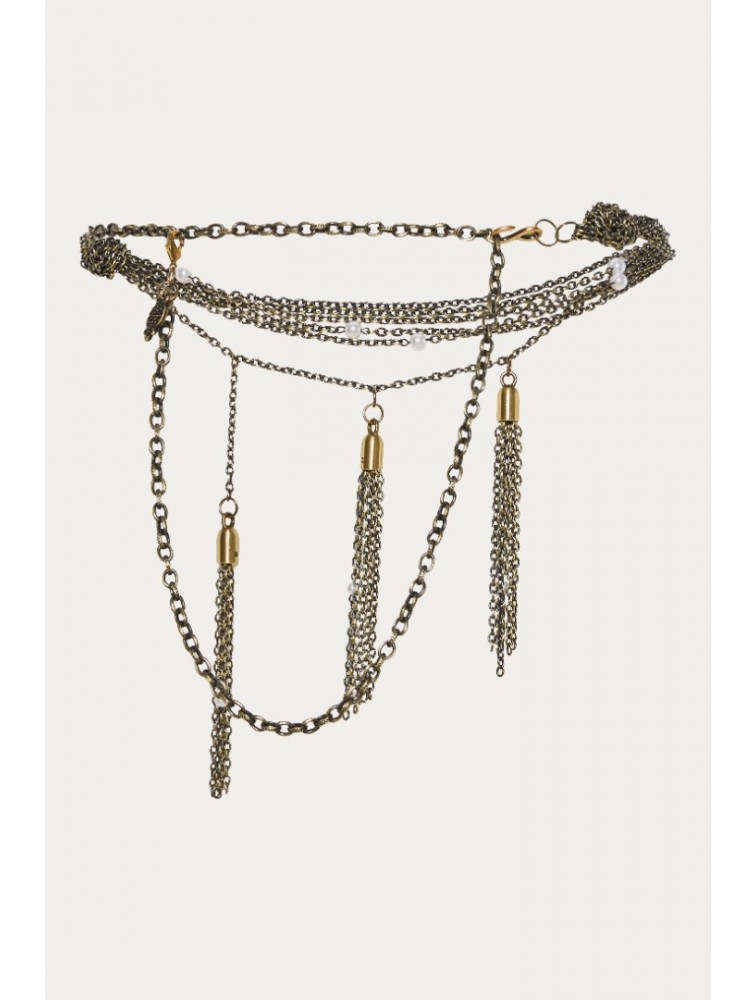 NIDODILEDA Valento Chain Belt Layered Metallic Tassel Chain