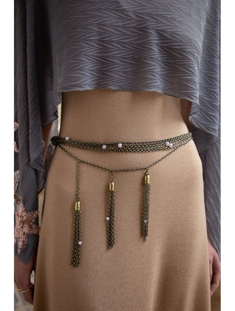 NIDODILEDA Valento Chain Belt Layered Metallic Tassel Chain