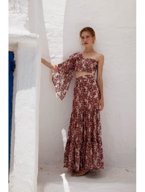 NIDODILEDA Veil Skirt Embroidered Muslin Κόκκινη Φούστα