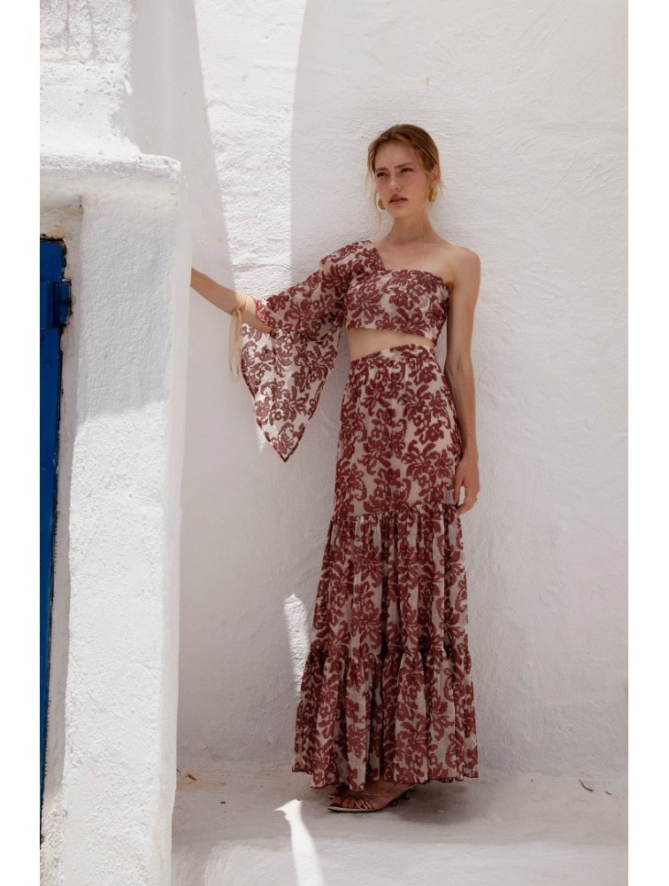 NIDODILEDA Veil Skirt Embroidered Muslin Κόκκινη Φούστα